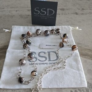 Simon Sebbag 36" Mosaic Shell Necklace, 925 Sterling Chain.